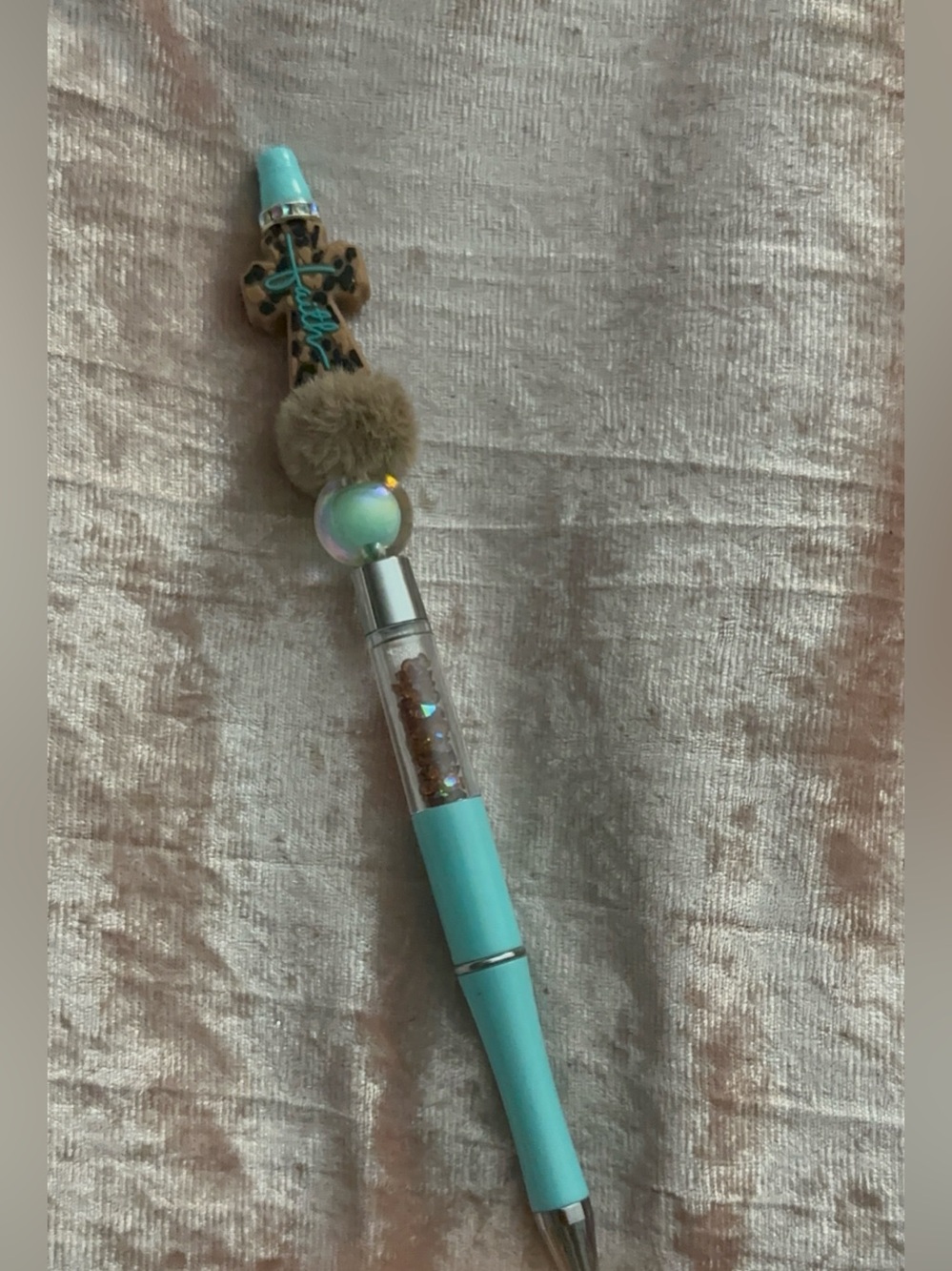 Handmade"Jesus" cross ballpoint beaded pen (black ink)